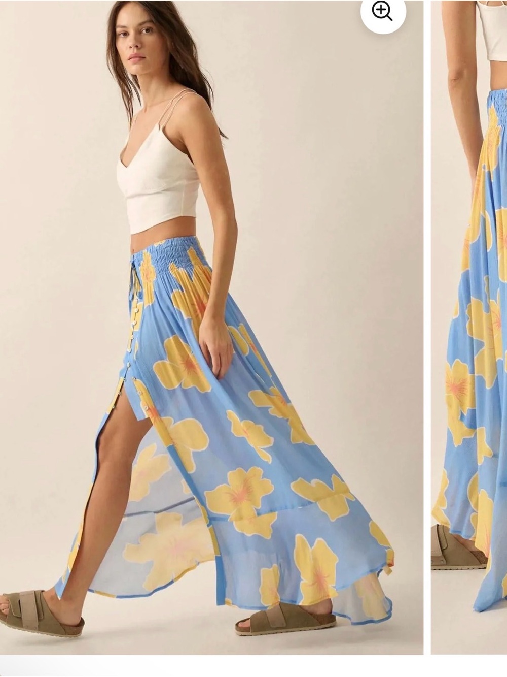 Promesa Sky Blue Maxi Skirt with Yellow Floral Print